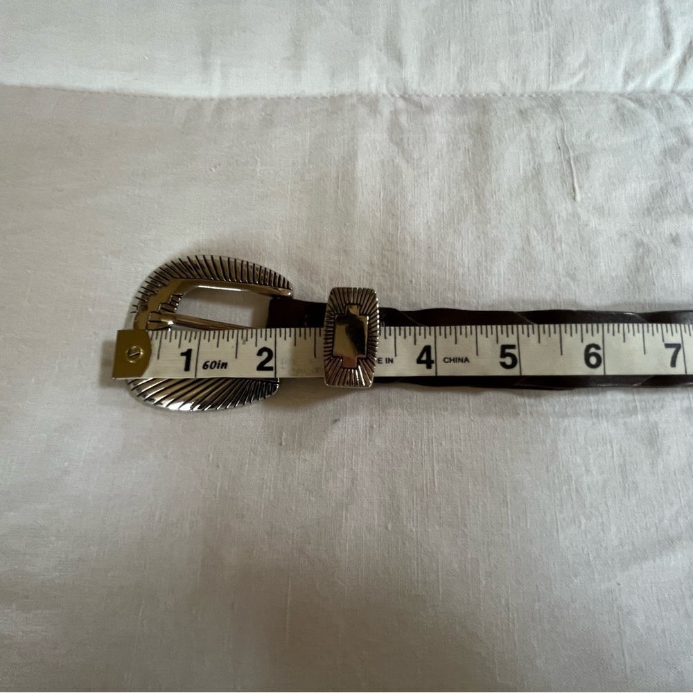 Unbranded Southwestern Style Brown leather Belt with silver hardware sz 34 - Picture 9 of 11
